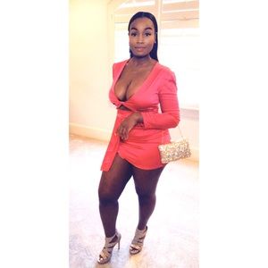 Long Sleeve V-Neck Fuchsia Pink Dress